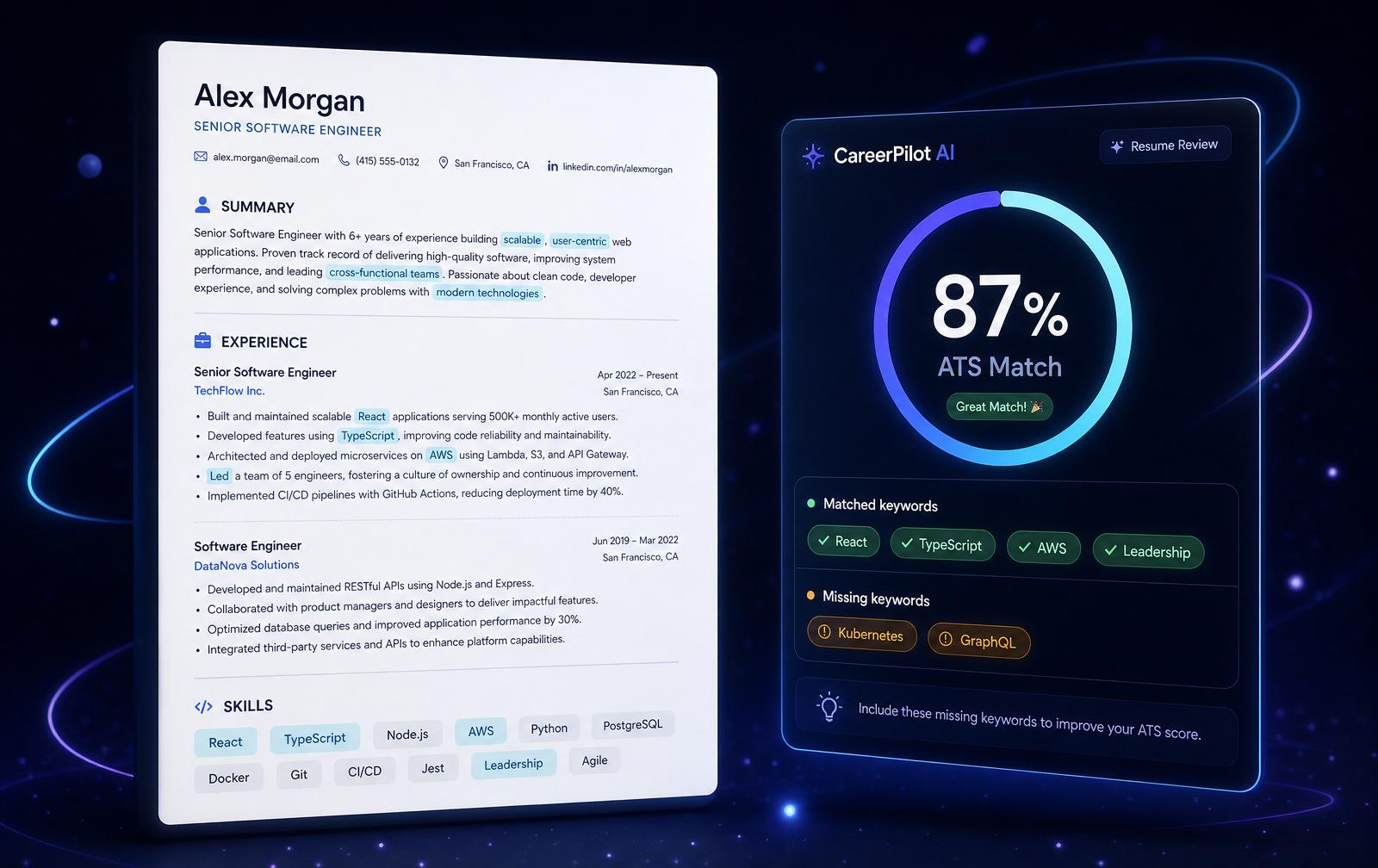 AI-powered career workspace with laptop, coffee, notebook, and subtle compass guidance